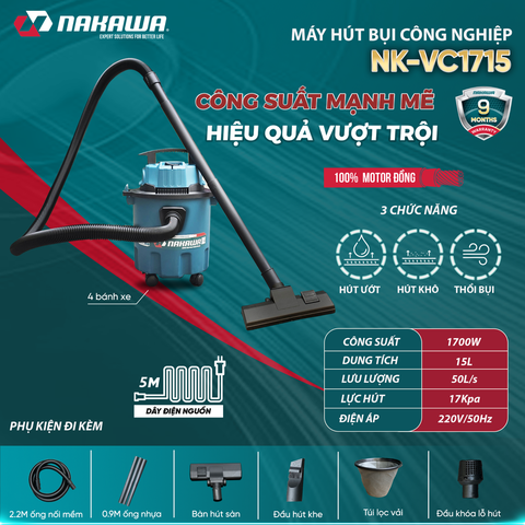 Máy hút bụi công nghiệp NAKAWA NK-VC1715 (1.7KW-15L)