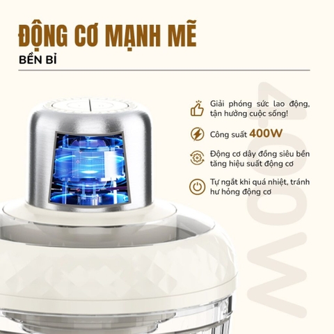 Máy xay thịt UNIE UM366 dung tích 2,5L, 2 cối xay thủy tinh, đánh ruốc, bóc tỏi tiện lợi