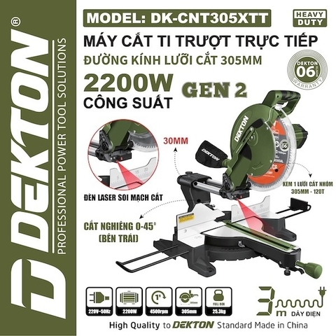 Máy cắt ti trượt trực tiếp Dekton DK-CNT305XTT 2200W đường kính lưỡi cắt 305mm