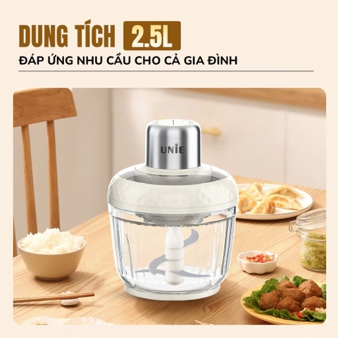 Máy xay thịt UNIE UM366 dung tích 2,5L, 2 cối xay thủy tinh, đánh ruốc, bóc tỏi tiện lợi