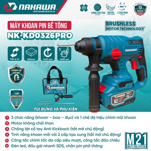 Máy khoan pin bê tông NAKAWA NK-KD0326PRO