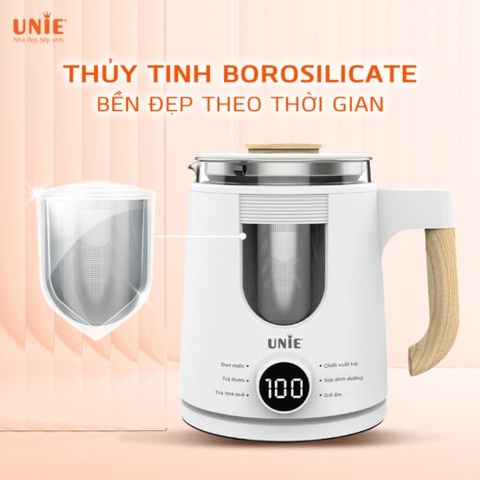 Ấm siêu tốc đa năng 6in1 UNIE UEK1081W màn hình hiển thị điện tử, chất liệu thủy tinh bền bỉ