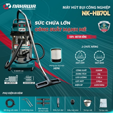 Máy hút bụi công nghiệp NAKAWA NK-HB70L 3200W