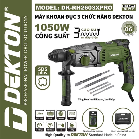 Máy khoan đục 3 chức năng Dekton DK-RH2603XPRO 1050W