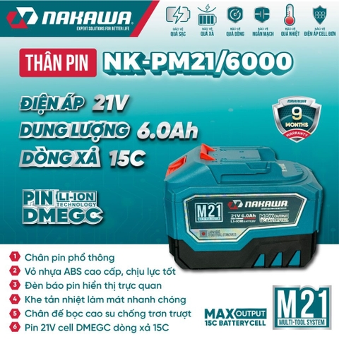 Pin 21V 6.0Ah NAKAWA NK-PM21/6000