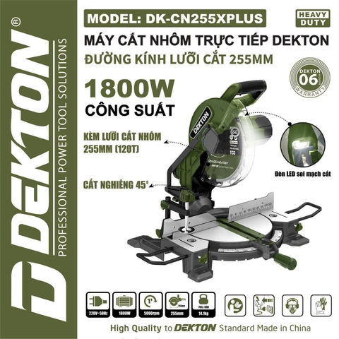 Máy Cắt Nhôm Trực Tiếp Dekton DK-CN255XPLUS đường kính lưỡi cắt 255mm, công suất 1800W