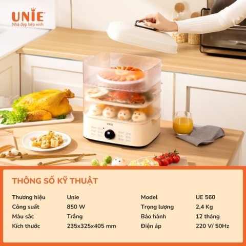 Nồi hấp UNIE UE560 dung tích lớn 18L, 3 tầng hấp, 12 tính năng tiện lợi