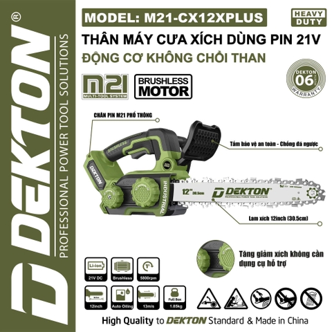 Thân máy cưa xích dùng pin 21V Dekton M21-CX12XPLUS