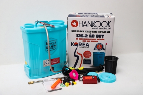 Máy phun thuốc trừ sâu, côn trùng điện HANKOOK 12S-ắc quy Xanh Bình ắc quy 12V8Ah
