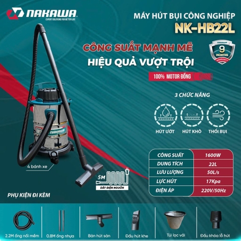 Máy hút bụi công nghiệp NAKAWA NK-HB22L 1600W