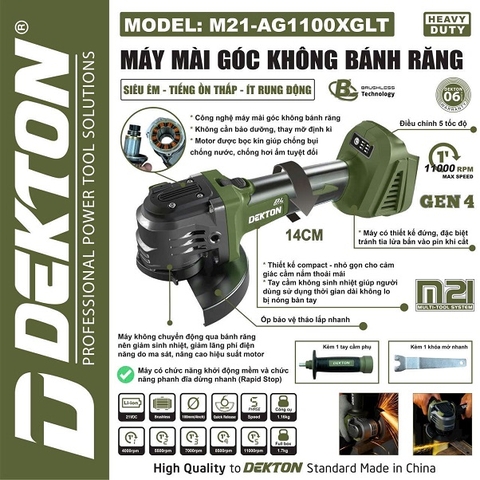 Thân máy mài góc dùng pin không bánh răng Dekton M21-AG1100XGLT