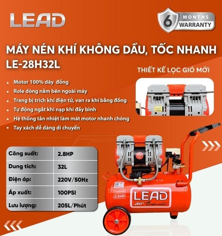 Máy nén khí không dầu LEAD LE-28H32L