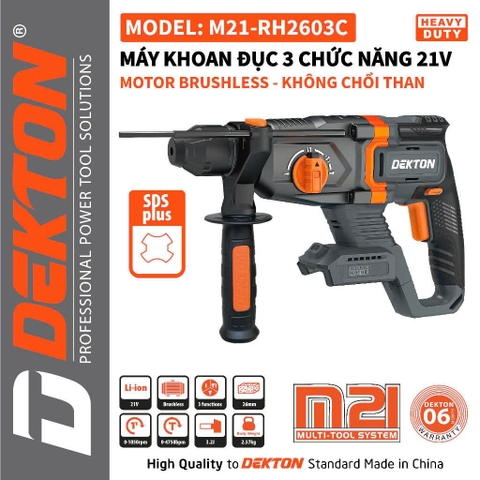 Thân máy khoan đục 3 chức năng dùng pin 21V Dekton M21-RH2603C