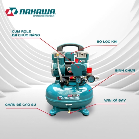 Máy nén khí không dầu, tốc nhanh, siêu êm Nakawa NK-BH1812PRO - 12 lít 1350W