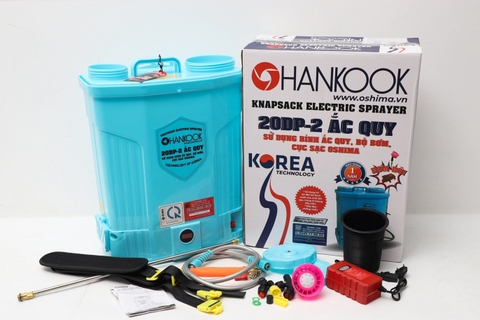 Máy phun thuốc trừ sâu, côn trùng điện HANKOOK 20DP- ắc quy Xanh Bình ắc quy 12V12Ah