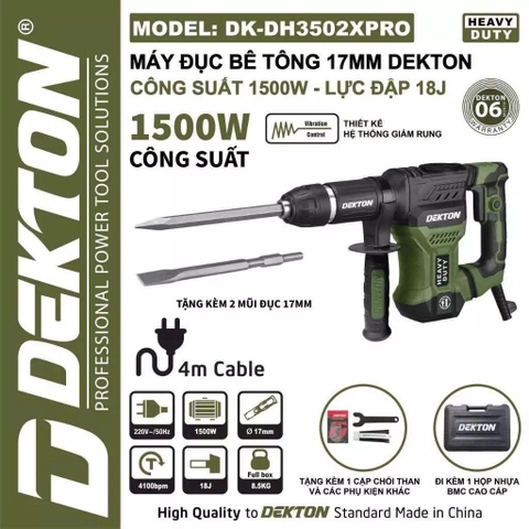 Máy đục Bê Tông 17mm Dekton DK-DH3502XPRO - 1500W Công Suất Lớn