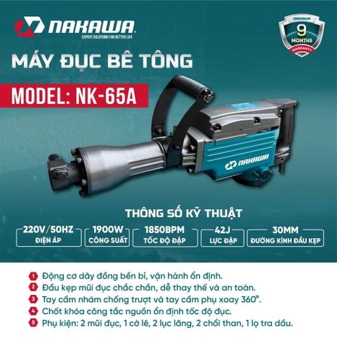 Máy đục bê tông 30mm NAKAWA NK-65A 1900W