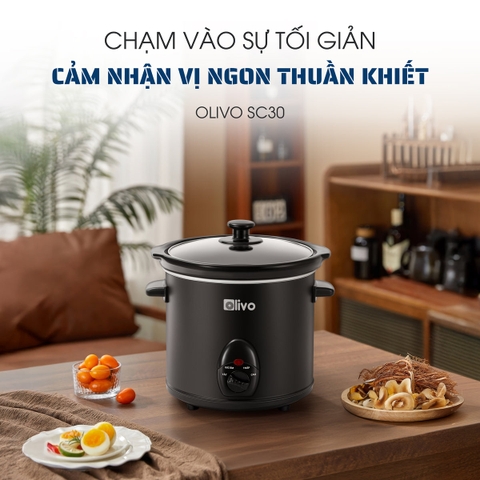 Nồi Nấu Chậm OLIVO SC30 - 3 Mức Nhiệt Cài Sẵn - Điều Khiển Núm Xoay - Lòng Gốm Tráng Men - Nắp Kính Cường Lực - Dung tích 3L