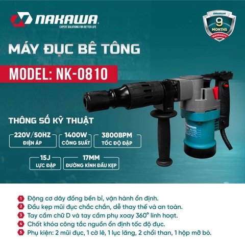 Máy đục bê tông 17mm NAKAWA NK-0810 1400W