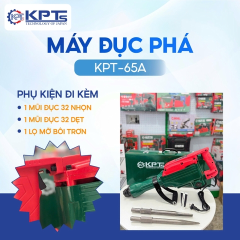 MÁY CHUYÊN ĐỤC KPTs KPT-65A TỐC ĐỘ 1400V/P CÔNG SUẤT 2200W-220V MŨI 32MM THỜI GIAN LÀM VIỆC TỐI ƯU 30/90S KÈM 2 MŨI CHÂN LỤC GIÁC NHỌN DẸT