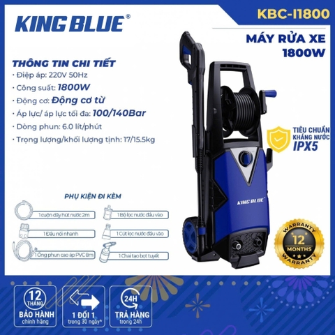 MÁY RỬA XE KING BLUE KBC-I1800 1800W 140BAR 6L