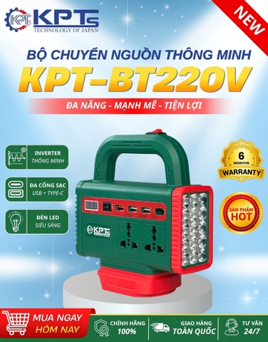 BỘ CHUYỂN ĐỔI NGUỒN THÂN ĐẾ CHUYỂN ĐỔI NGUỒN CHÂN PIN PHỔ THÔNG KHÔNG KÈM PIN KPTs KPT-BT220V TỪ PIN SANG ĐIỆN 220V CÔNG SUẤT 150W DÙNG CHO TẤT CẢ THIẾT BỊ ĐIỆN TIỆN DỤNG MỌI LÚC MỌI NƠI CÓ ĐÈN PIN CHIẾU SÁNG