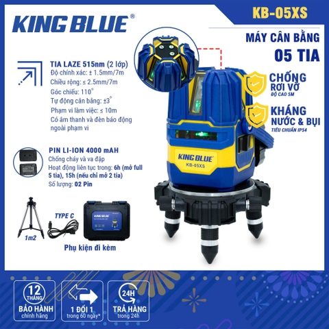 Máy Laser Cân Bằng 5 Tia Xanh King Blue KB-05XS Chống Rơi, Dùng Ngoài Trời