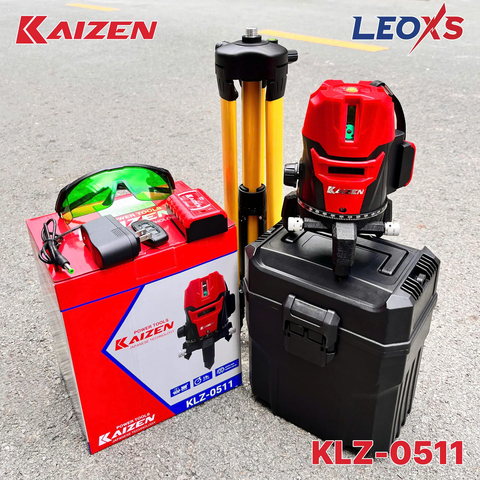 MÁY CÂN BẰNG LASER KAIZEN MÁY BẮN CỐT 5 TIA XANH LÁ KLZ-0511 CÓ REMOTE CHỈNH TIA ĐẬM NHẠT PHẠM VI LÀM VIỆC 50 ĐẾN 100M SAI SỐ ± 1MM PHẠM VI 7M CHỐNG VA ĐẬP CHỐNG NƯỚC IPX54