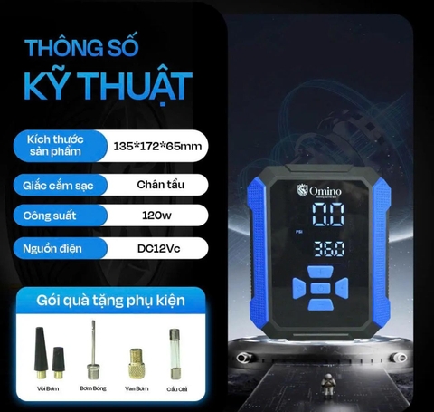 MÁY BƠM LỐP Ô TÔ ĐIỆN TỬ BƠM HƠI MINI TỰ NGẮT CHÍNH HÃNG OMINO
