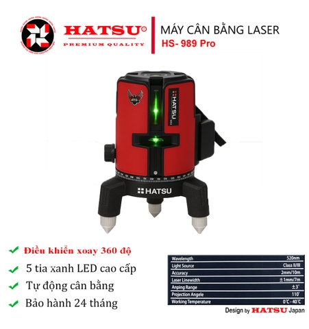 MÁY CÂN BẰNG LASER 5 TIA XANH KẾT NỐI SMARTPHONE HATSU HS-989 PRO CÓ ĐIỀU KHIỂN QUAY 360° KÈM CHÂN