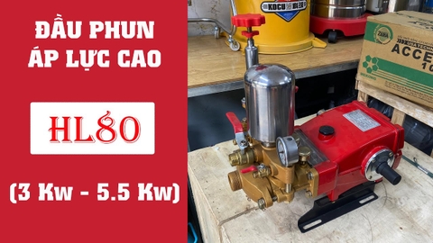 Đầu Phun Áp Lực Lucky HL80N Piston Thép 30mm 50Bar 80L/P Dùng Motor 3 Pha & Động Cơ Nổ Phun Thuốc Rửa Xe