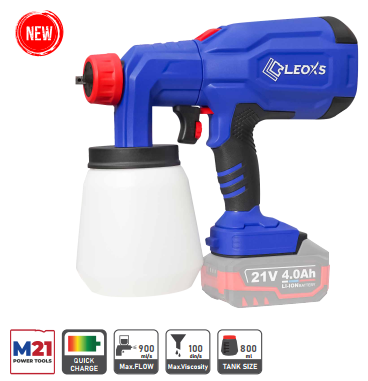 Thân Máy Phun Sơn Pin 21V LEOxs LXS-SG900, Bình 800ml, Lưu Lượng 900ml/Phút, 4 Đầu Phun