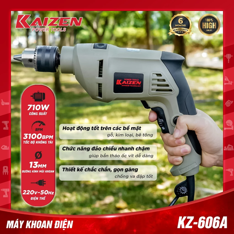Máy Khoan Bê Tông KAIZEN KZ-606A 710W Đầu 13mm Khoan Bắt Vít Đảo Chiều Điều Tốc 3 Chức Năng