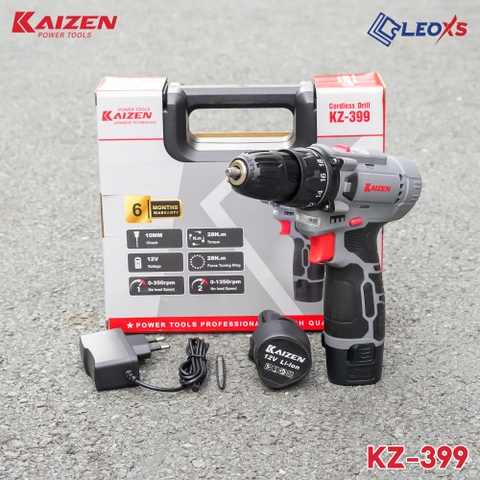MÁY KHOAN PIN ĐẦU 10MM 28 N.M 2 CHỨC NĂNG 12V KAIZEN KZ-399 1350V/P