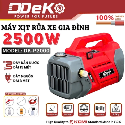 MÁY RỬA XE GIA ĐÌNH CÓ CHỈNH ÁP DDEKO DK-P2000 2500W 120BAR 10L