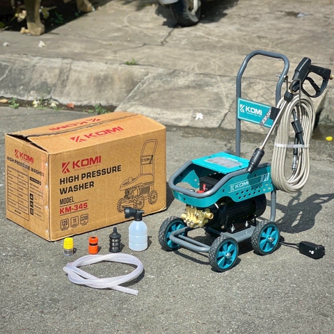MÁY XỊT RỬA XE CAO ÁP CÓ CHỈNH ÁP CÓ ÁT CHỐNG GIẬT KOMI KM-34S 3200W 120BAR 11L