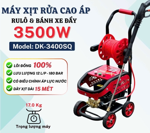 MÁY XỊT RỬA XE CAO ÁP CÓ CHỈNH ÁP CÓ ÁT CHỐNG GIẬT DDEKO DK-3400SQ 3400W 180BAR 12L