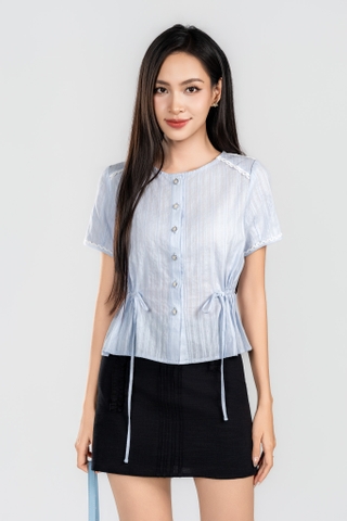 LUCINA TOP- Áo Sơ Mi Có Dây Rút Eo YMY Chất Liệu Boi Thêu Phong Cách Nữ Tính, Thanh Lịch (Y06BLS06)
