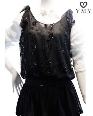 LUMI TOP - Váy 2 Dây Chất Liệu Lưới Đính Kim Sa Phong Cách Thời Trang