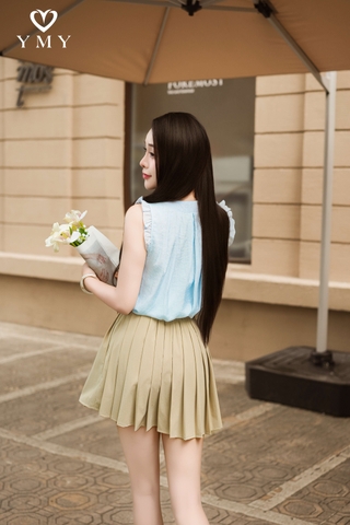 AZURE - Áo Sơ Mi Kiểu Tay Cánh Tiên Chất Liệu Đũi Phong Cách Nhẹ Nhàng, Nữ Tính ( Y05BLS09)