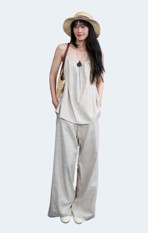 REVINA SET- Áo 2 Dây, Quần Dài Suông YMY Chất Liệu Linen Nhập Khẩu Thoáng Mát, Nữ Tính