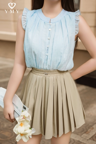 AZURE - Áo Sơ Mi Kiểu Tay Cánh Tiên Chất Liệu Đũi Phong Cách Nhẹ Nhàng, Nữ Tính ( Y05BLS09)