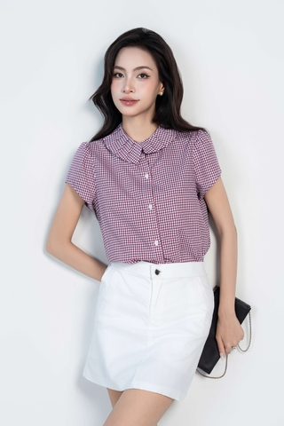 PLEATED COLLAR SHIRT- Áo Sơ Mi Kẻ Cổ Lệch Chất Liệu Cotton Phong Cách Thanh Lịch( Y05BLS07)