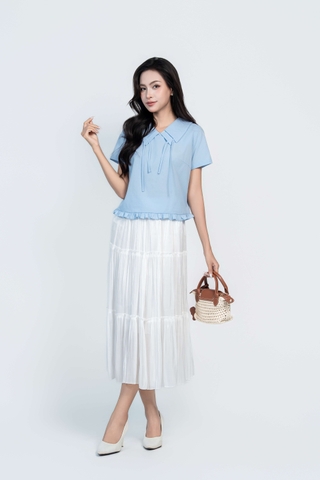 SORA TOP - Áo Sơ Mi Cách Điệu 2 Lớp Cổ Chất Liệu Cotton Nhập Khẩu Phong Cách Nhẹ Nhàng, Nữ Tính (Y05BLS05)