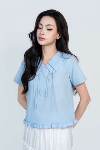 SORA TOP - Áo Sơ Mi Cách Điệu 2 Lớp Cổ Chất Liệu Cotton Nhập Khẩu Phong Cách Nhẹ Nhàng, Nữ Tính (Y05BLS05)