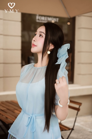 KIERA TOP - Áo Chất Liệu Voan, Tay bo YMY + Khăn Quàng Cổ, Phong Cách Thanh Lịch, Nhẹ Nhàng(Y05BLS01)