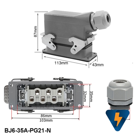 Bộ giắc cắm công nghiệp 6 chân 35A