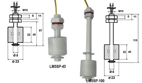 Phao báo mức nước nhựa phao đo mức nước bằng nhựa điện từ 100mm