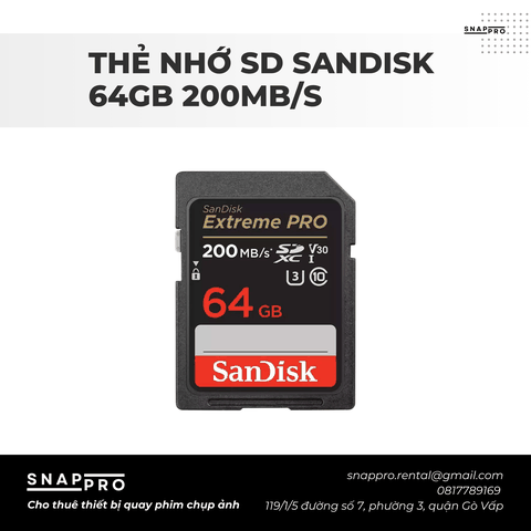 Thẻ nhớ SD SANDISK 64GB 200MB/s