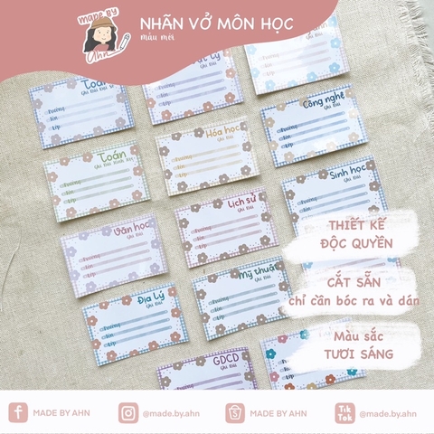 Set 21 NHÃN VỞ MÔN HỌC (mẫu mới) sticker - MADE BY AHN thiết kế
